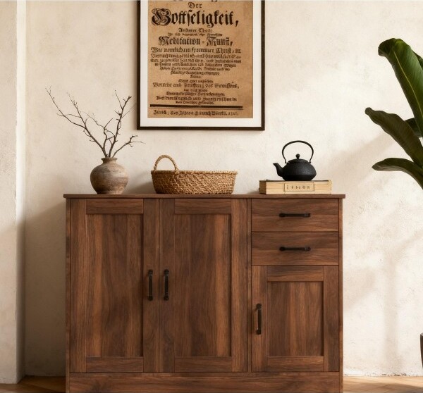 TiramisuBestModernWoodBuffetSideboard43Inch2Doors2DrawersAdjustableShelfEntrywayDiningRoomConsoleStorageCabinetWalnut