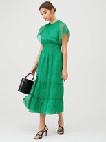 Thumbnail for your product : Whistles Sketched Floral Frill Sleeve Dress - Green/Multi