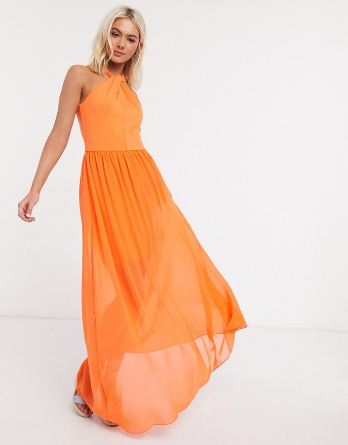 orange halter maxi dress