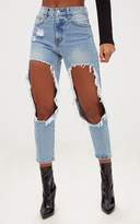 Thumbnail for your product : PrettyLittleThing Light Wash Extreme Open Thigh Straight Leg Jean