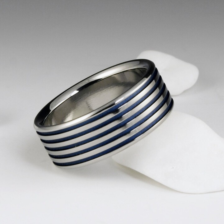 Etsy Blue Titanium Ring Unisex Wedding Band Personalized Promise Ring