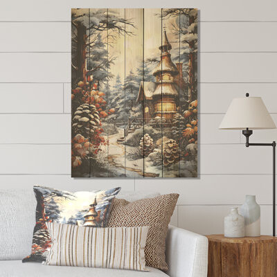 Lark Manor Calm Retreat Cottage In Winter I - Winter Landscape On Wood Print