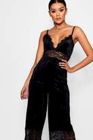 Thumbnail for your product : boohoo Lace Trim Velvet Cami Jumpsuit