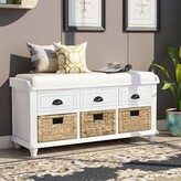 Thumbnail for your product : Rosecliff Heights Rustic Storage Bench With 3 Drawers And 3 Rattan Baskets, Shoe Bench With Removable Cushion For Living Room, Entryway