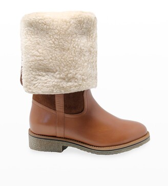 Charles David Mixed Leather Fold-Collar Snow Boots