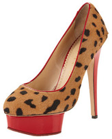 Thumbnail for your product : Charlotte Olympia Polly Leopard-Print Calf Hair Platform Pump