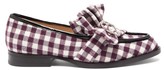 Thumbnail for your product : Midnight 00 Antoinette Checked Crystal-embellished Loafers - Burgundy White