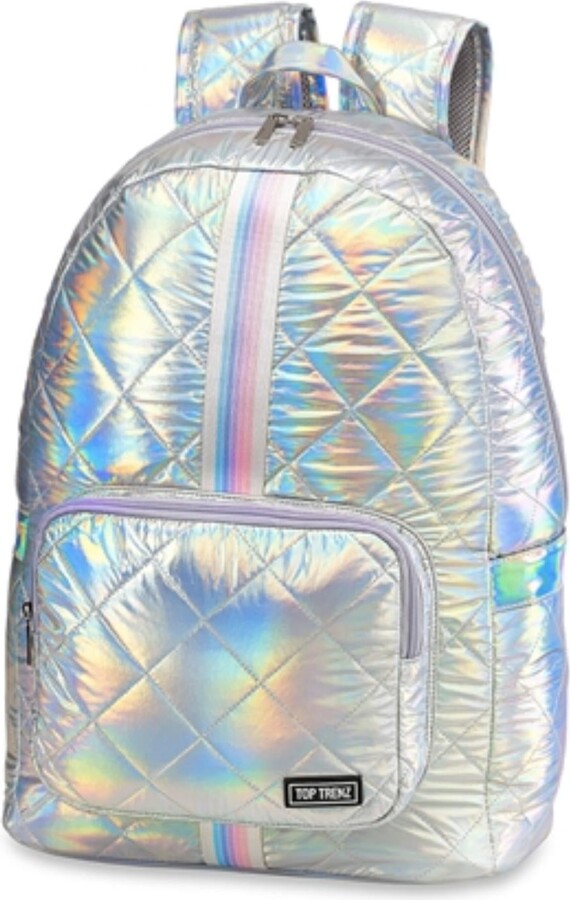 Top Trenz Iridescent Diamond Stitch Backpack With Sunrise Straps in