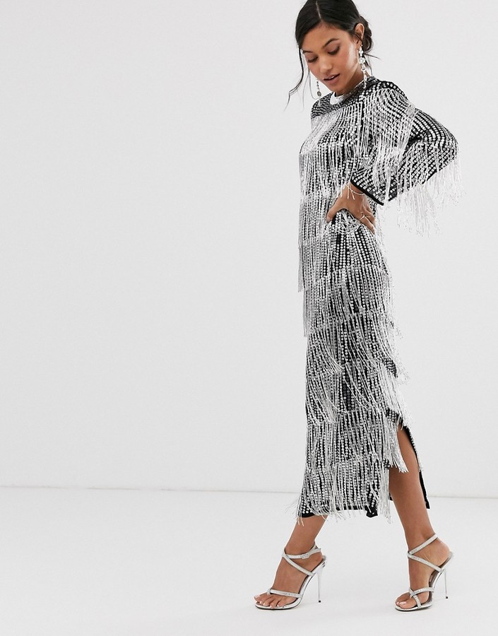 asos edition sequin fringe cutout mini dress