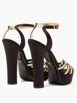 Thumbnail for your product : Dolce & Gabbana Peep-toe Satin & Leather Platform Sandals - Black Gold