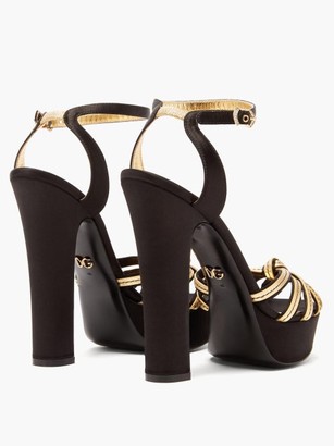 Dolce & Gabbana Peep-toe Satin & Leather Platform Sandals - Black Gold