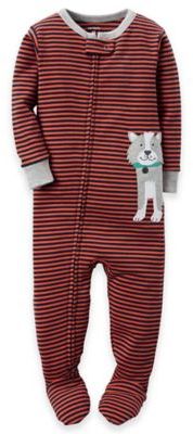 Carter's Size 24M Zip-Front Striped Dog Footed Pajama in Orange