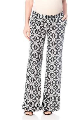 A Pea in the Pod Wide Leg Cropped Challis Pant Navy Print