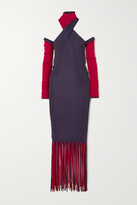 Thumbnail for your product : Bottega Veneta Cutout Fringed Ribbed Stretch-knit Dress - Purple