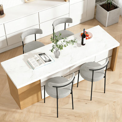 Red Barrel Studio Gray Dining Chairs Set Of 2, Upholstered Round Kitchen Chairs With Curved Backrest & Metal Legs