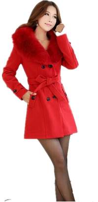 Partiss Women Wool Faux Fur Trench Parka Double-Breasted Winter Coat
