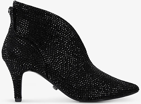 Carvela Comfort Womens Black/Comb Flute Crystal-Embellished Heeled Faux-Leather Shoe Boot Eur 36 / 3 Uk Women