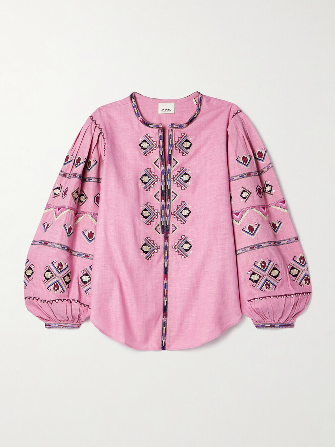 Isabel Marant Zielle Embellished Silk-gauze Blouse - Pink
