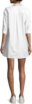 Alice + Olivia Camron Embellished-Collar Tunic Shirtdress, White