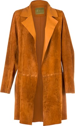 ZUT London - Long Classic Suede Leather Jacket With Side Pockets - Brown