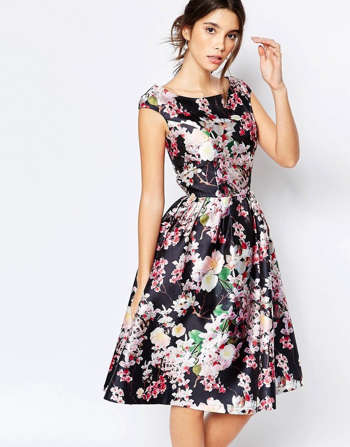 Chi Chi London Allover Floral Midi Dress With Keyhole Back Detail ...