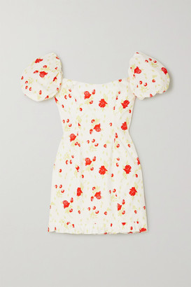De La Vali Koko Floral-print Cotton-blend Poplin Mini Dress - White