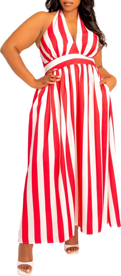 BUXOM COUTURE Stripe Halter Maxi Dress