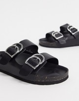 Thumbnail for your product : London Rebel wide fit double buckle footbed sandal in black