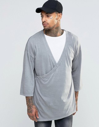 ASOS Oversized Long Sleeve T-Shirt With Kimono Wrap Detail