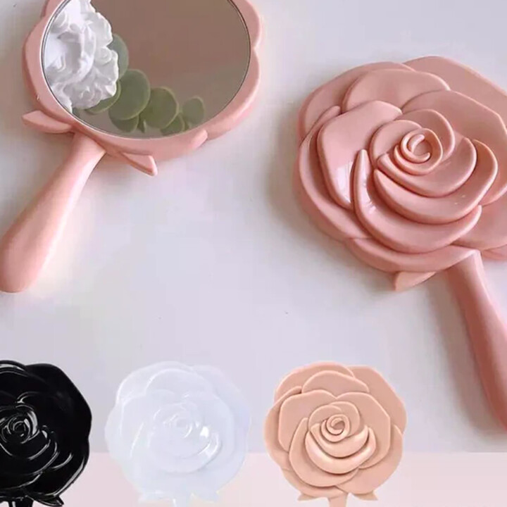 NONE Handheld Vanity Mirror 3D Stereo Retro Rose Flower Shape Cosmetic Makeup Mirror Hand Mirror Compact Mirror Girl Birthday Gifts