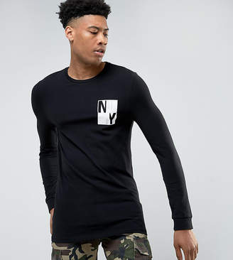 ASOS Tall Longline Long Sleeve T-Shirt With New York Chest Print