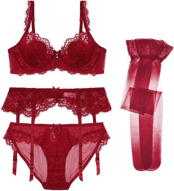 varsmiss UltraThin Lace Bra Set Panty with Garter Belt and Stockings 4