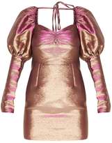 Thumbnail for your product : PrettyLittleThing Silver Iridescent Puff Sleeve Low Back Bodycon Dress