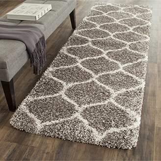 Safavieh Hudson Shag Collection SGH280B Grey and Ivory Moroccan Ogee Plush Area Rug (6' x 9')