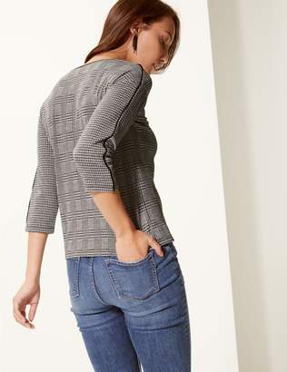 Marks and Spencer Checked Slash Neck 3/4 Sleeve Top