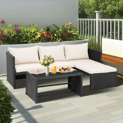 Ebern Designs Adhern 3 - Person Outdoor Seating Group with Cushions