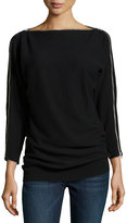 Thumbnail for your product : Neiman Marcus Cashmere Zip-Trim Sweater, Black