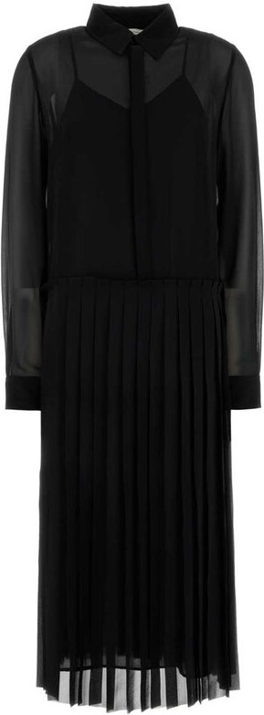 Ami Paris Long-Sleeved Pleated Midi Dress