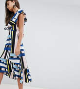 Thumbnail for your product : PrettyLittleThing Contrast Stripe Ruffle Sleeve Midi Dress