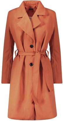 boohoo Belted Collared Coat