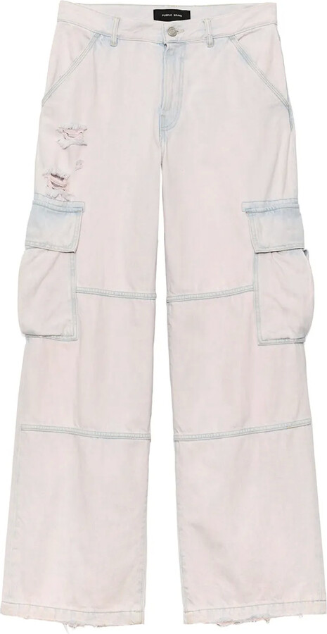 Purple Brand Bleached-Effect Cargo Jeans