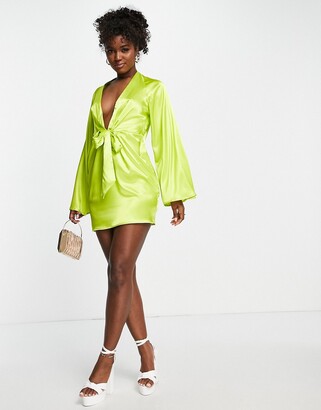 In The Style X Perrie Sian exclusive knot-front shirt dress in lime