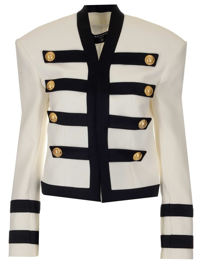 Balmain Collarless Military Cropped Blazer ShopStyle