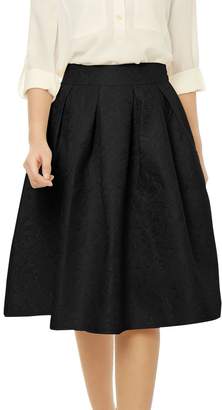 Allegra K Women's Pleated Floral Jacquard A-line Midi Skirt S