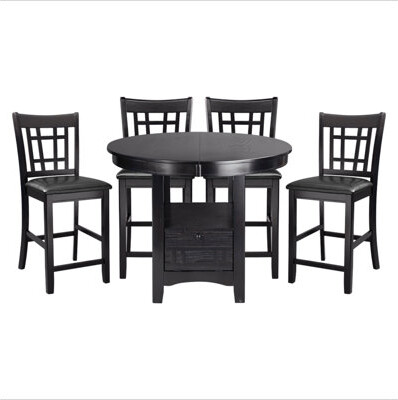 Canora Grey Traditional Design Dark Cherry Finish Counter Height Dining Set 5pc Table w Extension Leaf and 4 Counter Height Chairs