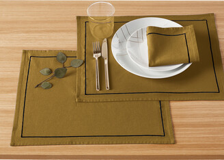Set of 4 lovnas striped fringed cotton & linen placemats natural