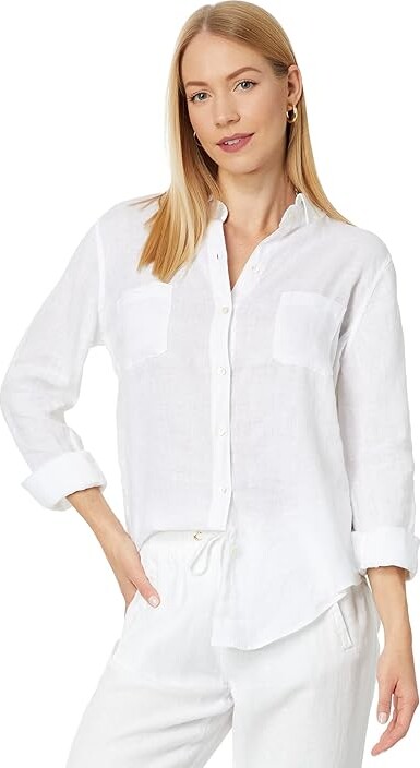 Lilly Pulitzer Sea View Button-Down Women's Clothing Resort White : XXS, Linen