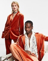 Thumbnail for your product : Reclaimed Vintage limited edition unisex velvet suit jacket in rust