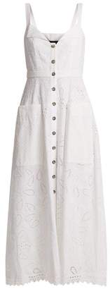 Saloni Fara Broderie Anglaise Cotton Midi Dress - Womens - White