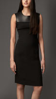 Thumbnail for your product : Burberry Leather Panel Silk Shift Dress